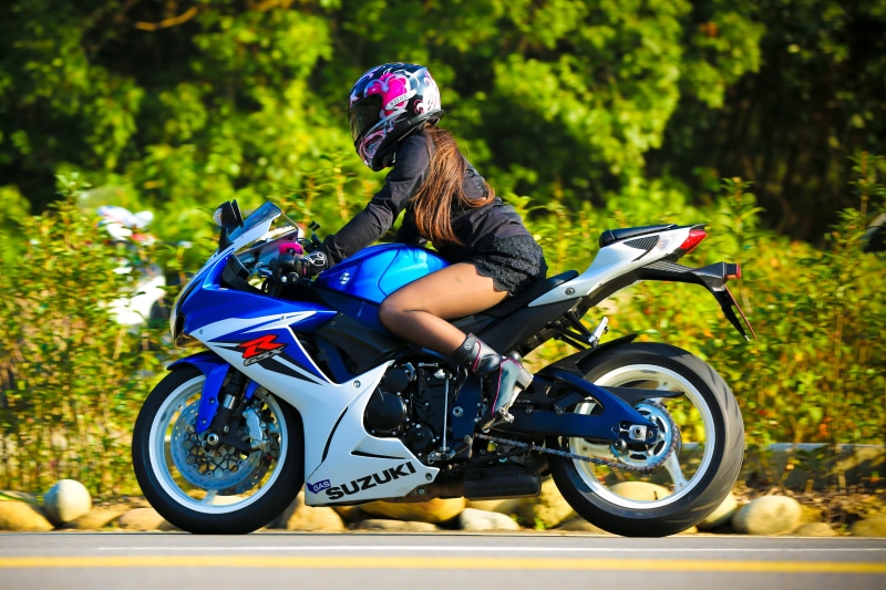 ride, headwear, Suzuki, Suzuki GSX-R, sport, outdoors, lifestyles, girl, leisure activity, real people, r, crash helmet, full length, white, bike, riding
