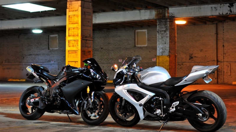 outdoors, transportation, motorcycle, parking lot, building exterior, road, mode of transportation, city, helmet, land vehicle, scooter, Suzuki GSX-R, 1080P