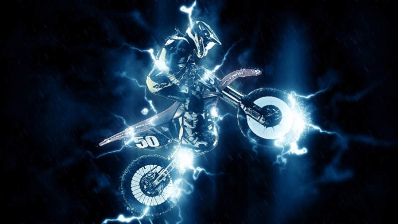 motorsport, motocross rider, spectacular, motor vehicle, darkness, cool, motocross, motorcycle, 1080P, light, electric blue, dirt bike, energy, motorbike