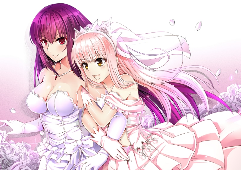 fashion, 4K, no people, art and craft, cleavage, disguise, two, large group of objects, mask, creativity, wedding dress, characters, anime, toy, Fate/Grand Order
