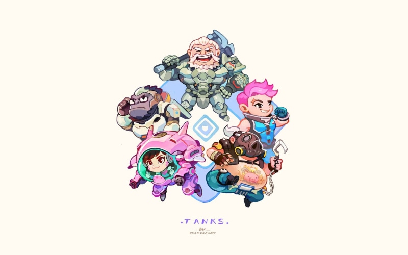 illustration, cut out, characters, communication, connection, indoors, Overwatch, abundance, white background, onemegawatt, tanks, Reinhardt (Overwatch)