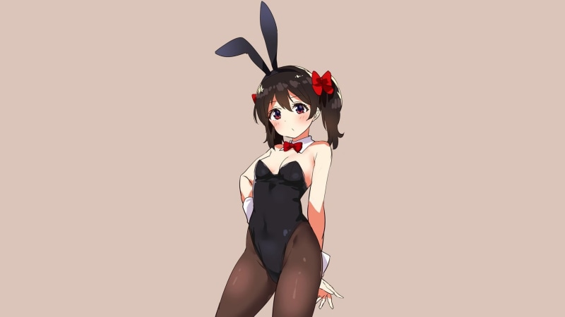 looking at viewer, twintails, 1080P, Love Live!, minimalism, bunny ears, schoolgirl, tights, simple background, anime girls, anime, Yazawa Nico, short hair