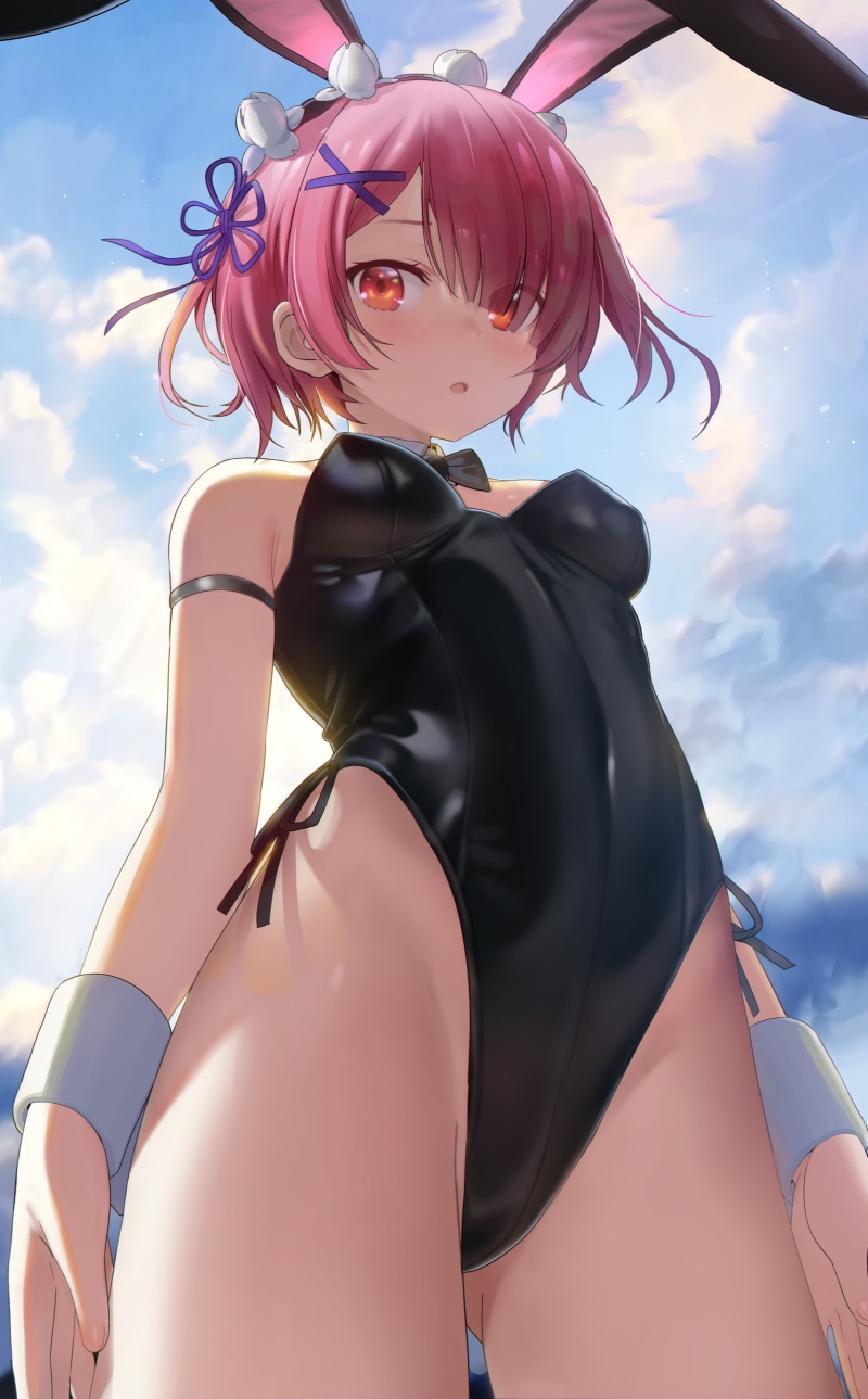 anime, anime girls, bunny suit, red eyes, Re:Zero Kara Hajimeru Isekai Seikatsu, pink hair, bunny ears, Ram (Re: Zero), 4K