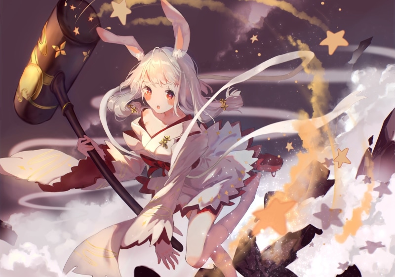 animal ears, anime girl, toy, childhood, human representation, women, child, celebration, Anime, females, lifestyles, white hair, bunny girl, traditional clothes