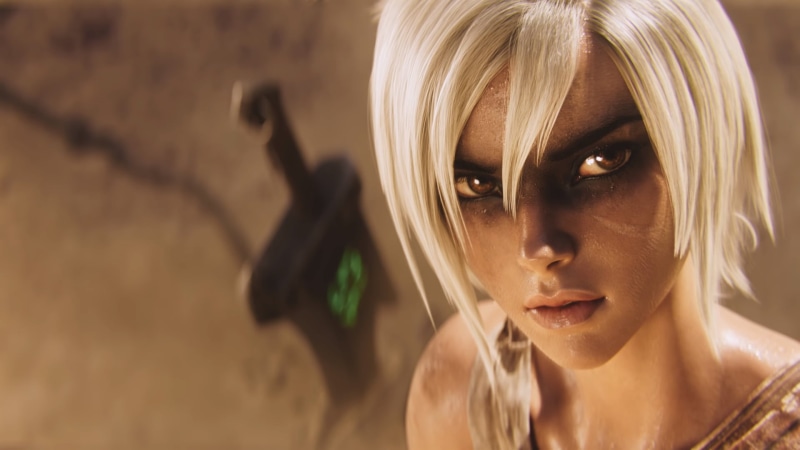 render, Riven (League of Legends), blonde, brown eyes, PC gaming, face, 1080P, video game girls, League of Legends