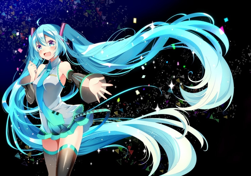 neckties, twintails, long hair, thigh-highs, anime girls, anime, Hatsune Miku, 720P, Vocaloid