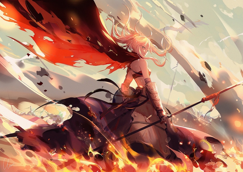 anime, lance, pattern, food, burning, 1080P, celebration, backgrounds, @CLare, Fate/Stay Night: Unlimited Blade Works, backgound, red, Lancer (Fate/Grand Order)