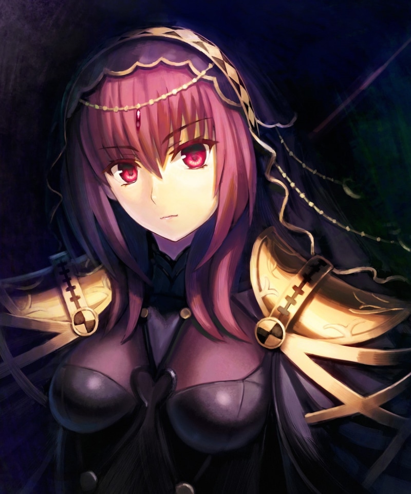 Fate/Grand Order, mask, women, female likeness, clothing, fashion, one person, spooky, disguise, indoors, purple, adult, make-up, fantasy, hairstyle, portrait