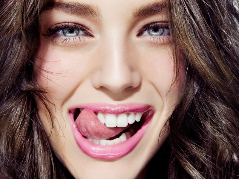 licking, eyes, women, face, Emily DiDonato, tongues, 480P, portrait