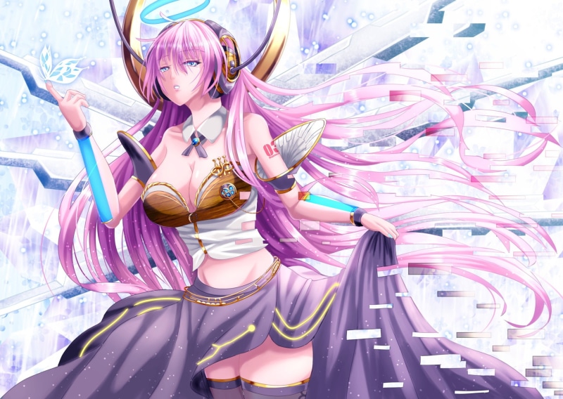 long hair, thigh-highs, Megurine Luka, pink hair, Vocaloid, 1080P