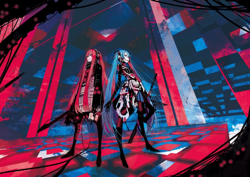 technology, nightlife, 2K, event, indoors, girls, Vocaloid, nightclub, stage - performance space, Megurine Luka, day, red, lighting equipment, architecture