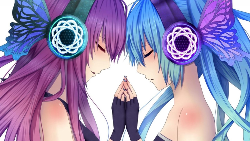 multi colored, Megurine Luka, real people, well-dressed, business, looking at camera, men, anime, purple, young adult, art and craft, young women, Vocaloid