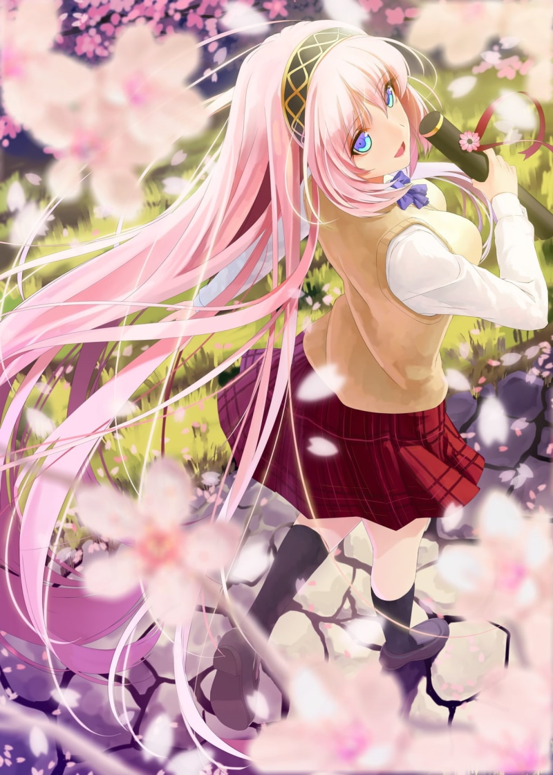 blue eyes, pink color, cherry blossom, adult, flowering plant, women, celebration, pink hair, standing, young women, okingjo, nature, outdoors, young adult