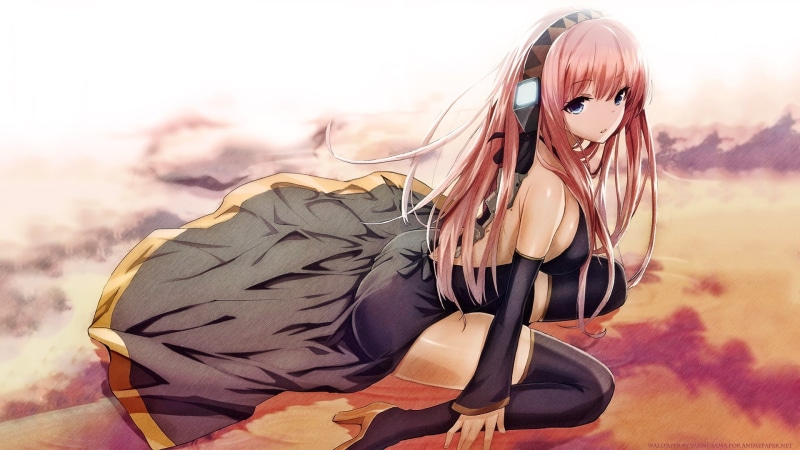 headphones, shoulders, girl, luka, megurine, anime, art, hot, vocaloid, pink, daughter, hd, bare, hair, girls, 1080P