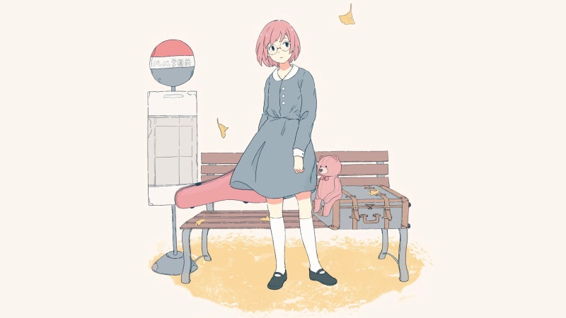 teddy bears, 1080P, schoolgirl, meganekko, guitar, anime, simple background, anime girls, glasses, pink hair, short hair, manga, minimalism