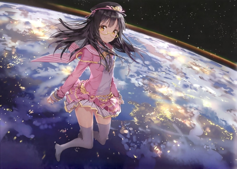 earth, girls, meganekko, anime girls, anime, 720P, floating