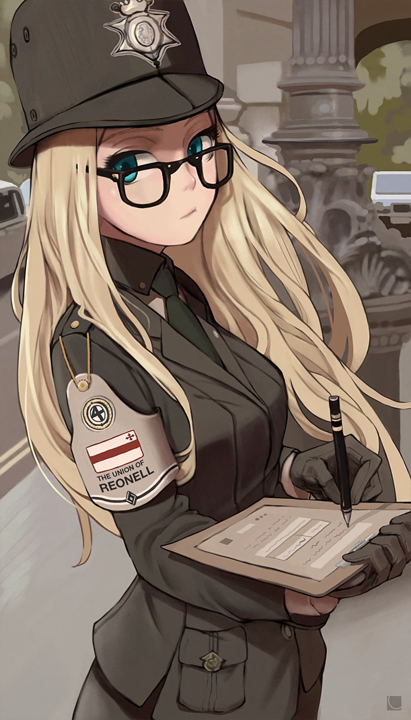 adult, occupation, lifestyles, women, blonde, portrait, males, uniform, anime girls, waist up, clothing, business, eyeglasses, 1080P, glasses, police