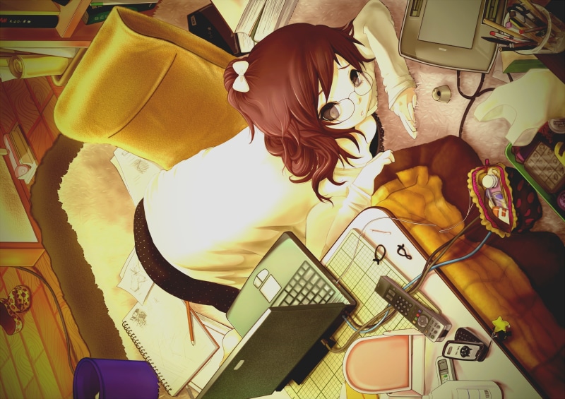 2K, original characters, anime girls, meganekko, glasses, laptop, anime