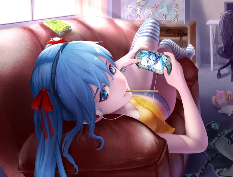 two people, women, midsection, real people, occupation, representation, adult, PlayStation Vita, people, childhood, child, working, anime, high angle view