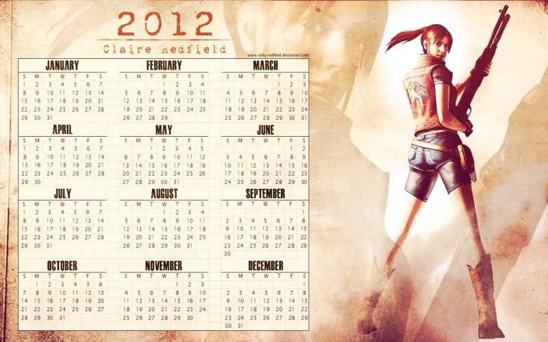 Babe, HD, claire, 2012, games, Resident Evil, redfield, art, claire redfield, resident, video, evil, calendar, 720P