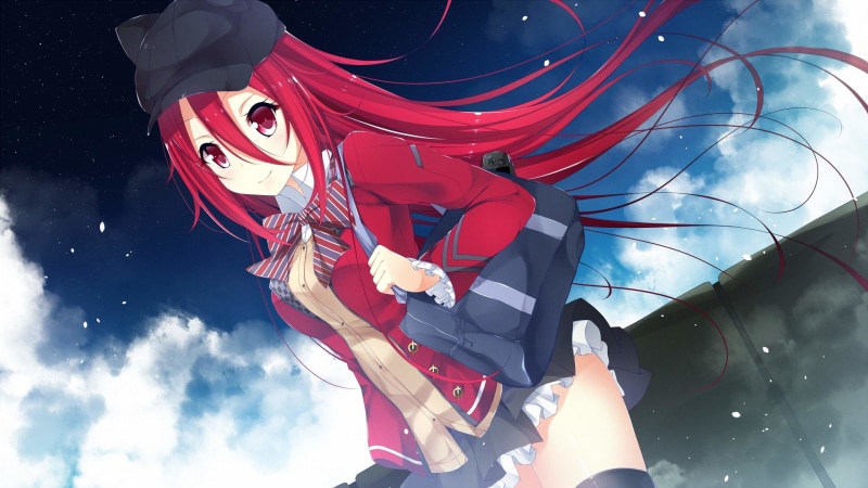 Phantasy Star Online, Hat, Skirt, 1080P, Phantasy Star, Red Hair, Bag, bow (Clothing), Thigh Highs, Phantasy Star Online 2, Long Hair, Night, Smile, Girl