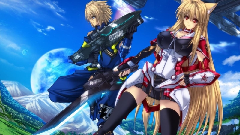Gun, Skirt, Boy, Blonde, Smile, Pointed Ears, Thigh Highs, Girl, Phantasy Star, 720P, Sword, Weapon, Phantasy Star Online 2, Armor
