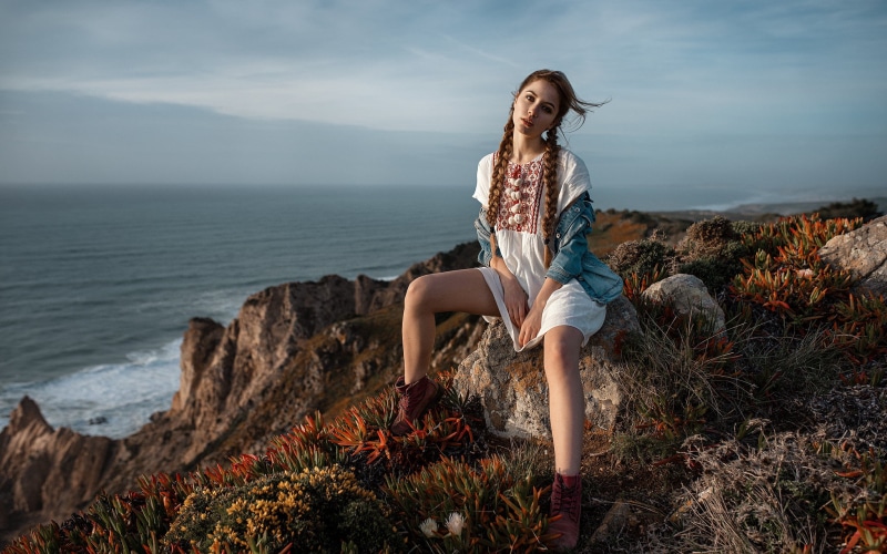 full length, fashion, nature, long hair, horizon over water, Ksenia Kokoreva, beauty, denim, shoes, lifestyles, beautiful woman, women outdoors, one person