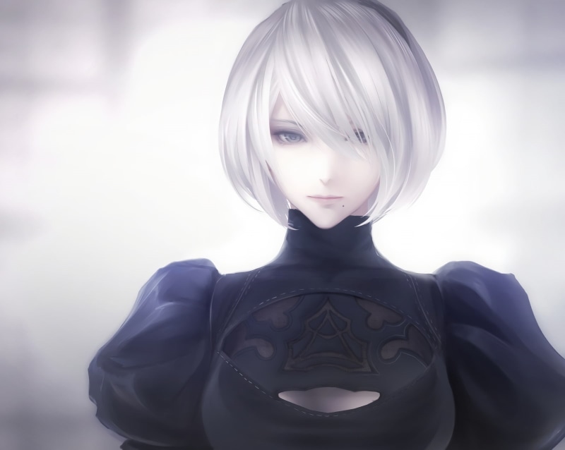 bangs, beauty, fashion, young women, short hair, front view, Anime, yorha no.2 type b, looking at camera, hair, lifestyles, women, one person, adult, close-up