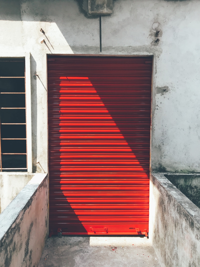closed, no people, house, day, protection, safety, entrance, wall, red, shutters, building exterior, window, corrugated, architecture, 4K, garage, roller
