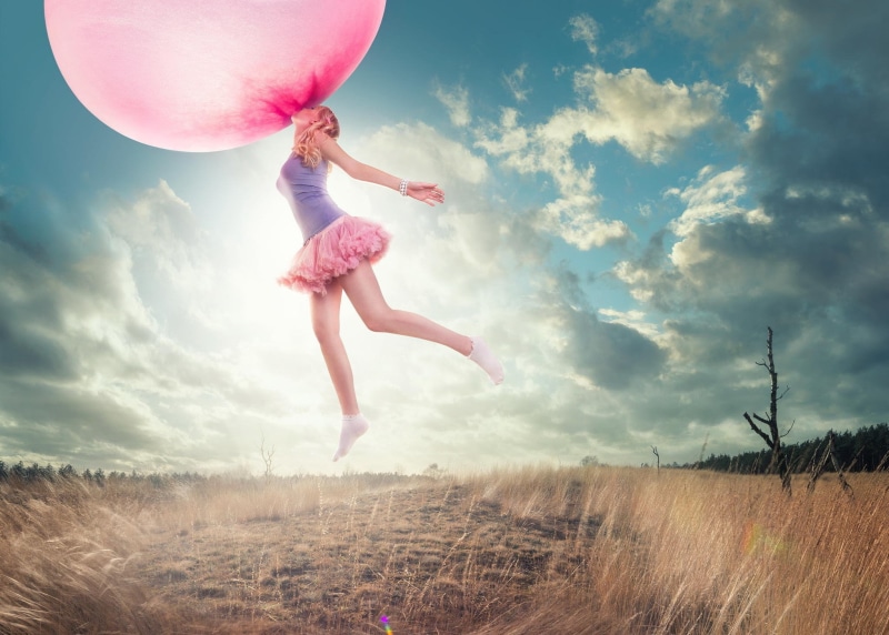 women, bubble gum, 1080P