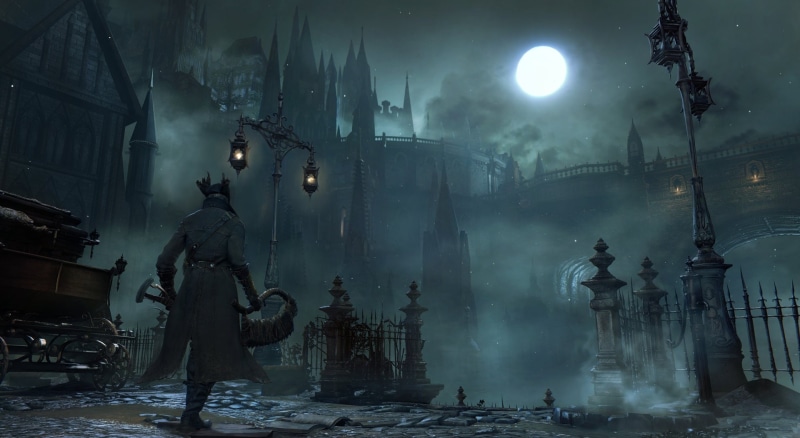 ancient, 2015, illuminated, Game, building, screenshot, Action, built structure, PlayStation 4, Gothic, smoke - physical structure, night, abandoned city