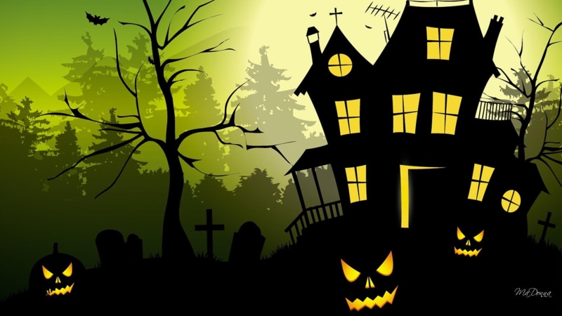 ghoulish, ghastly, haunting, terrifying, hallowed, puzzling, spectral, 1080P, horrifying, uncanny, night, spooky, house, illustration, halloween