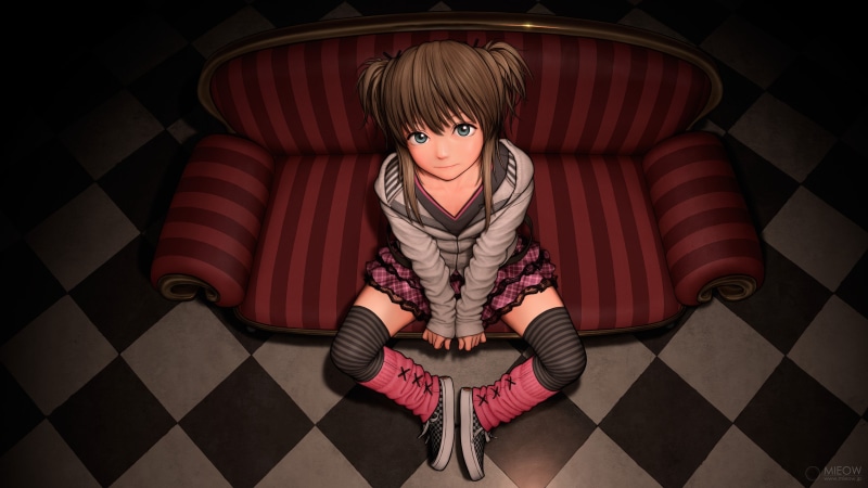 hair, beautiful woman, pattern, Skirt, striped, fashion, front view, brunette, Original Characters, one person, clothing, anime, childhood, 4K, highs