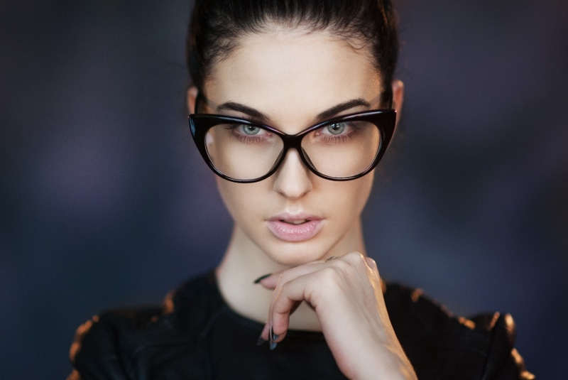face, Maxim Maximov, looking at viewer, fake glasses, women, Maxim Maksimov, Alla Berger, 1080P, eyes, brunette, model, portrait, glasses
