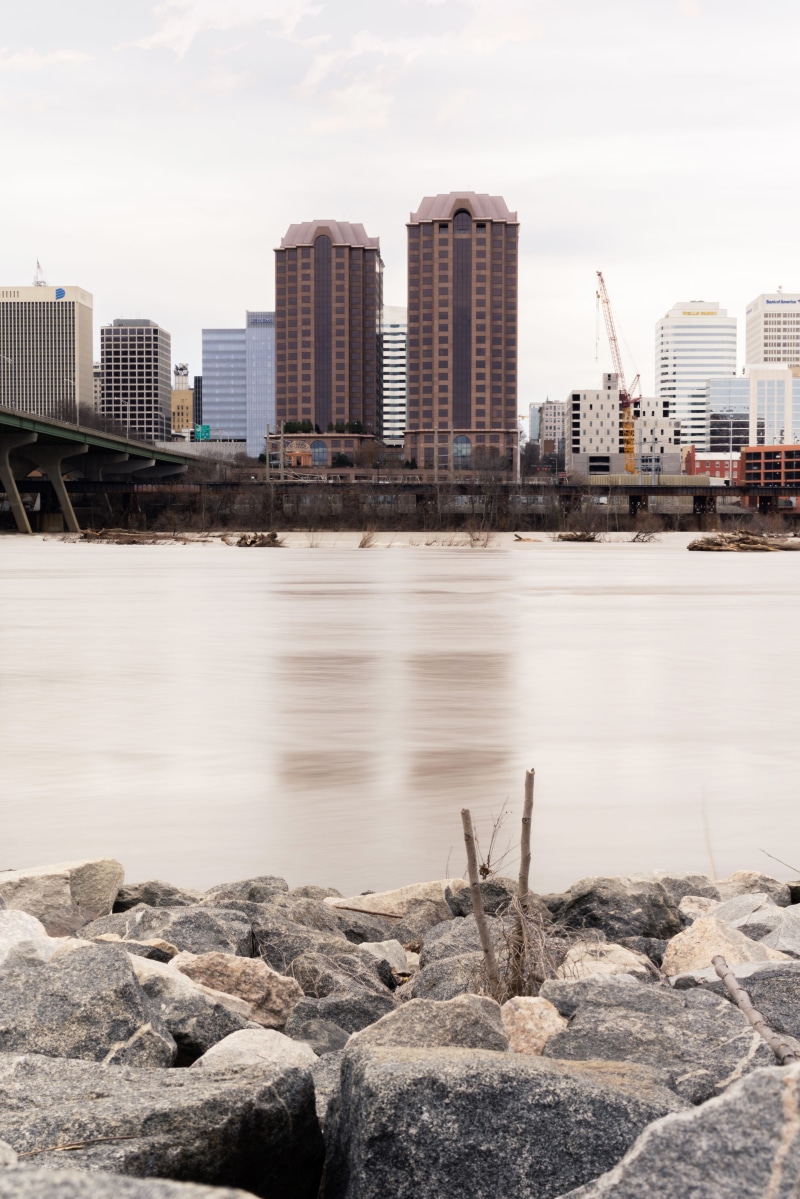 financial district, Richmond, river, landscape, urban skyline, cityscape, water, 5K, office building exterior, Richmond Va, building, skyscraper, rock - object