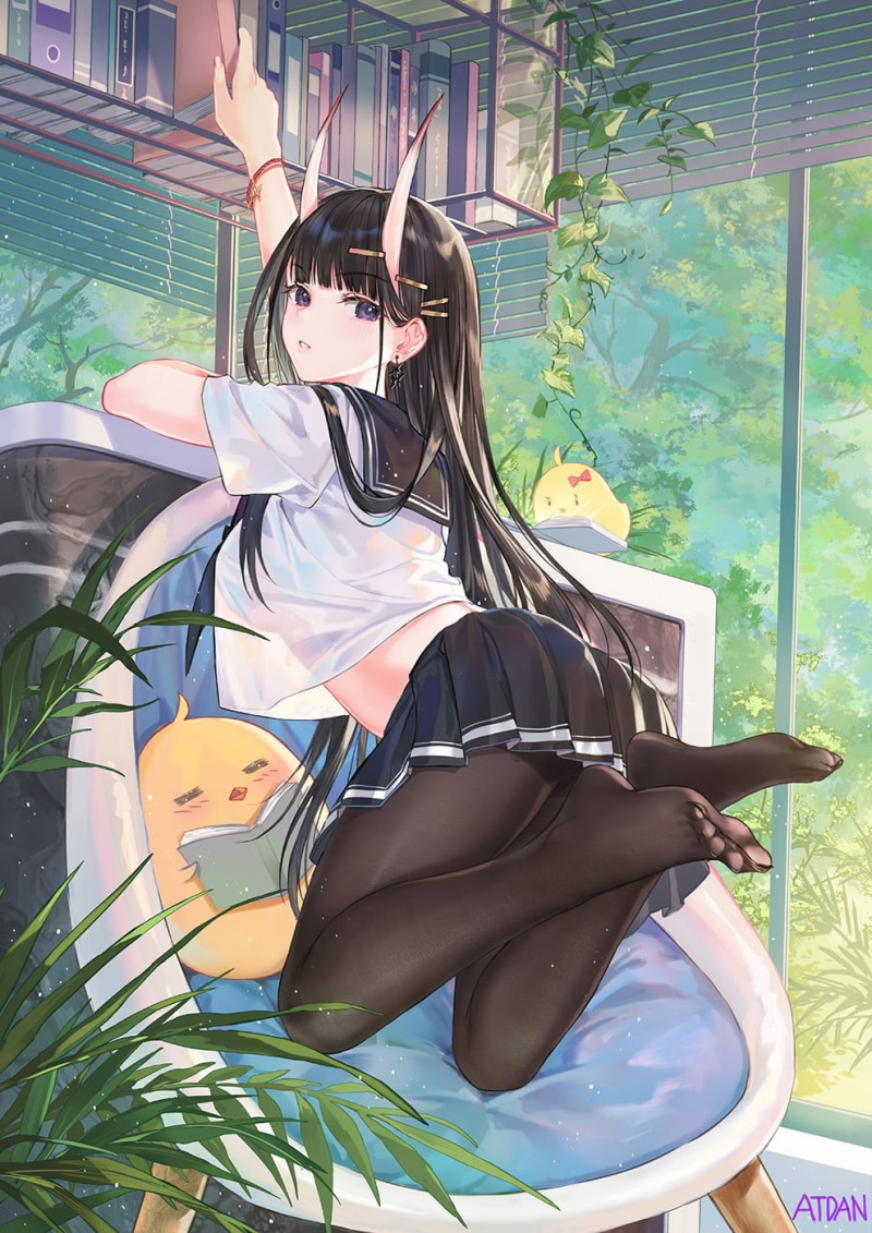 720P, Noshiro (Azur Lane), Azur Lane, pantihose, Atdan, schoolgirl, anime, anime girls, school uniform, long hair