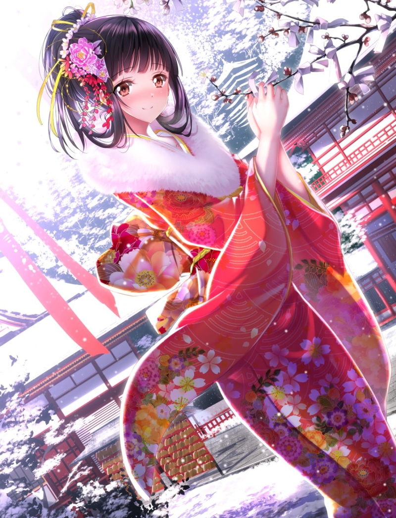 lifestyles, kimono, portrait, girls, smiling, outdoors, day, happiness, one person, three quarter length, Amagi Brilliant Park, architecture, emotion, anime girls