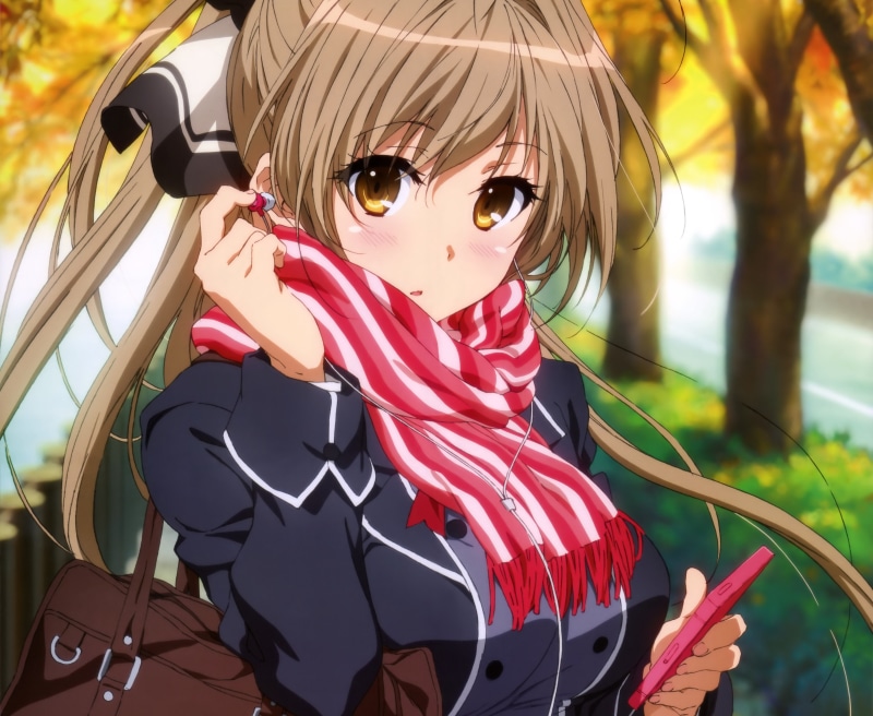 sento isuzu, 4K, girl, phone, wire, schoolgirl, anime, headphones, art, form, Amagi Brilliant Park