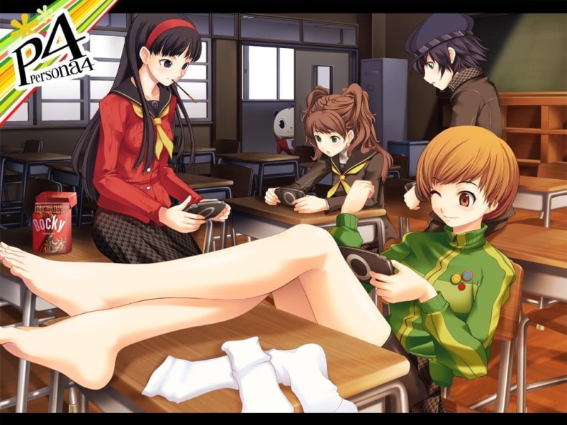 Kujikawa Rise, lifestyles, anime, representation, females, indoors, 480P, real people, looking at camera, casual clothing, classroom, leisure activity