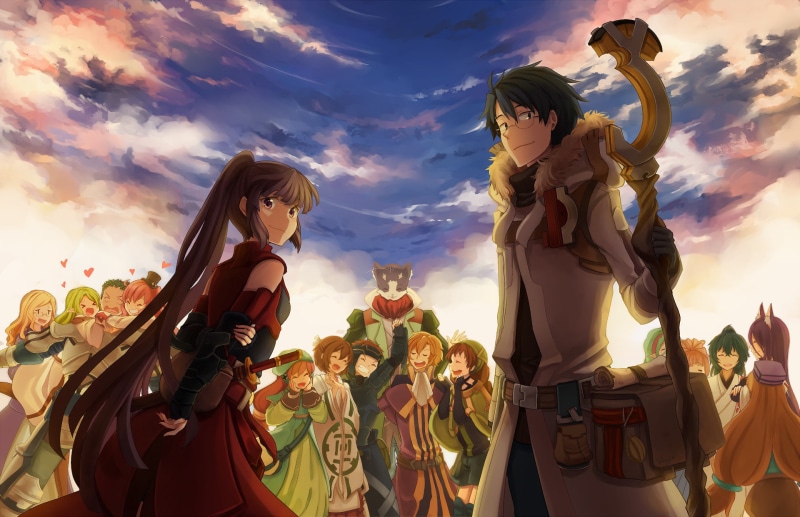 cloud - sky, celebration, Nyanta (Log Horizon), adult, Shiroe (Log Horizon), clothing, Isuzu (Log Horizon), festival, Log Horizon, arms raised, arts culture and entertainment