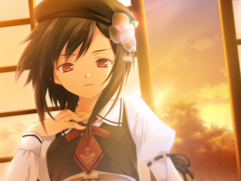 looking, front view, outdoors, young adult, beautiful woman, sunlight, one person, haired, anime, women, sunset, black, portrait, adult, school uniform