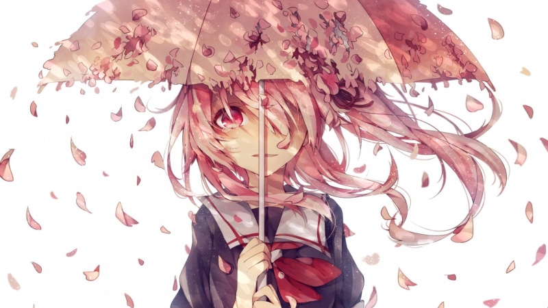 petals, uniforms, anime, 1080P, umbrellas, girls, school uniforms, students, cute, school