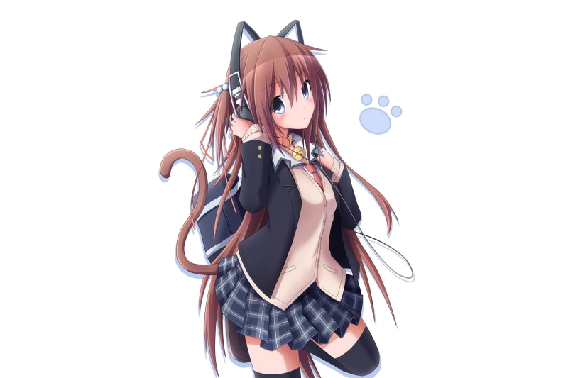 white background, anime girls, 2K, headphones, white, anime, uniform, background, school uniform, school, girls