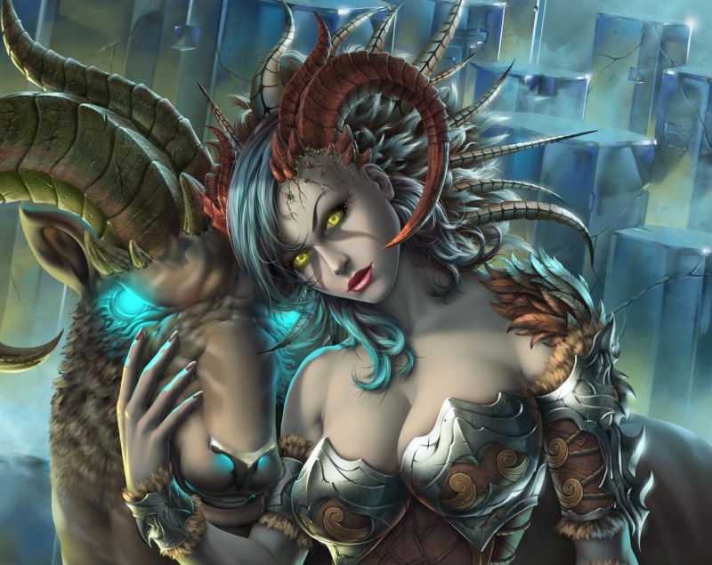 Fantasy, Succubus, Yellow Eyes, Creature, 2K, Girl, Horns, Demon