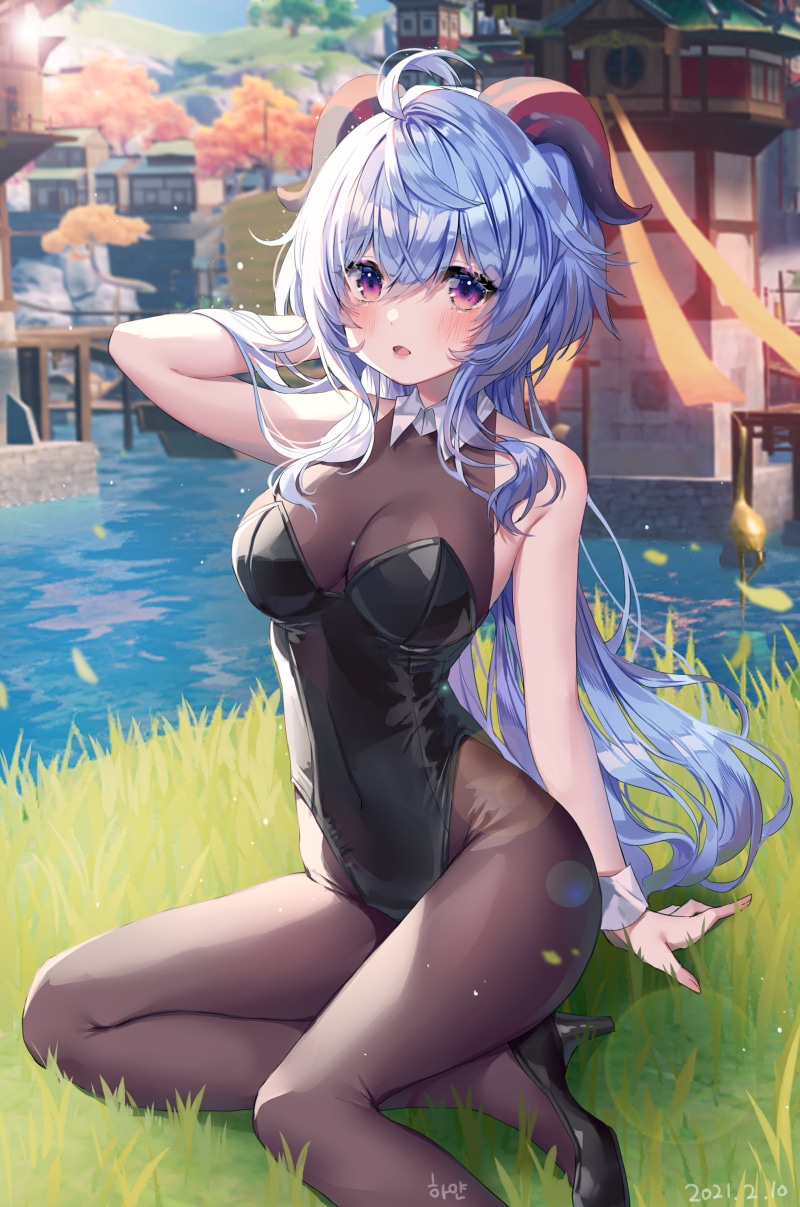 2K, anime girls, Ganyu (Genshin Impact), bunny suit, Genshin Impact