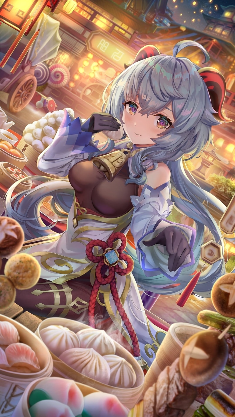 Genshin Impact, anime girls, Ganyu (Genshin Impact), chinese food, 1080P
