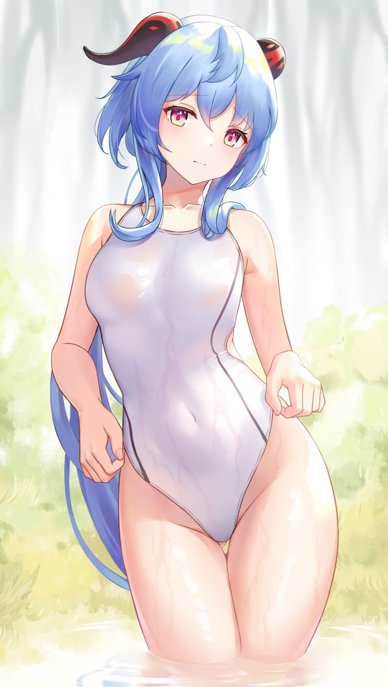 school swimsuits, Ganyu (Genshin Impact), 1080P, Ai luo C