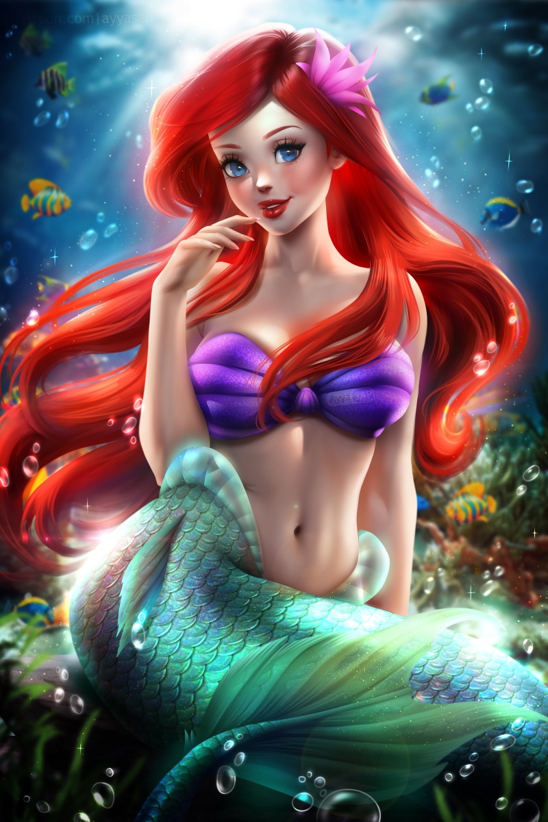 belly, The Little Mermaid, 5K, AyyaSAP, Disney, fan art, redhead, artwork, Ayya Saparniyazova, Disney princesses, digital art, illustration