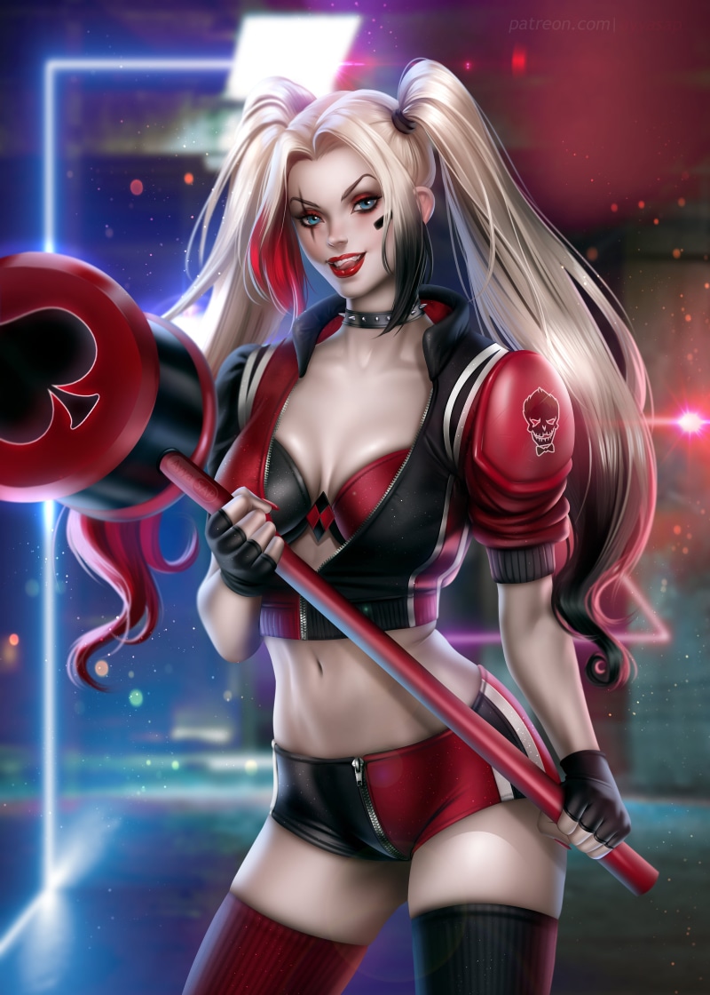 DC Comics, twintails, artwork, 4K, illustration, fan art, digital art, Ayya Saparniyazova, AyyaSAP, Harley Quinn