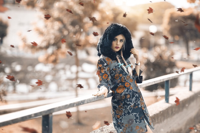 urban Scene, portrait, beautiful woman, warm clothing, adult, dress, hair, hairstyle, Alessandro Di Cicco, human Face, clothing, looking at camera, standing